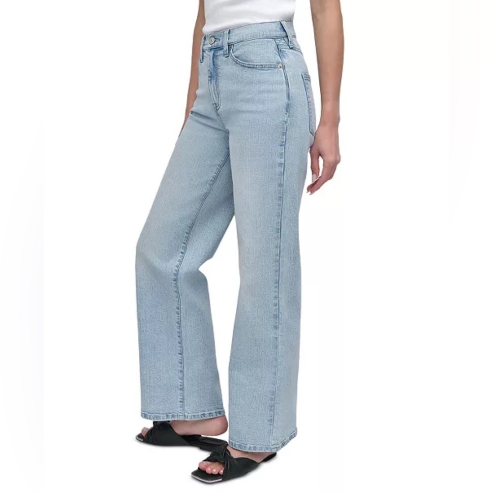 DKNY Jeans Women's High-Rise Tailored Wide-Leg Light Blue Jeans
